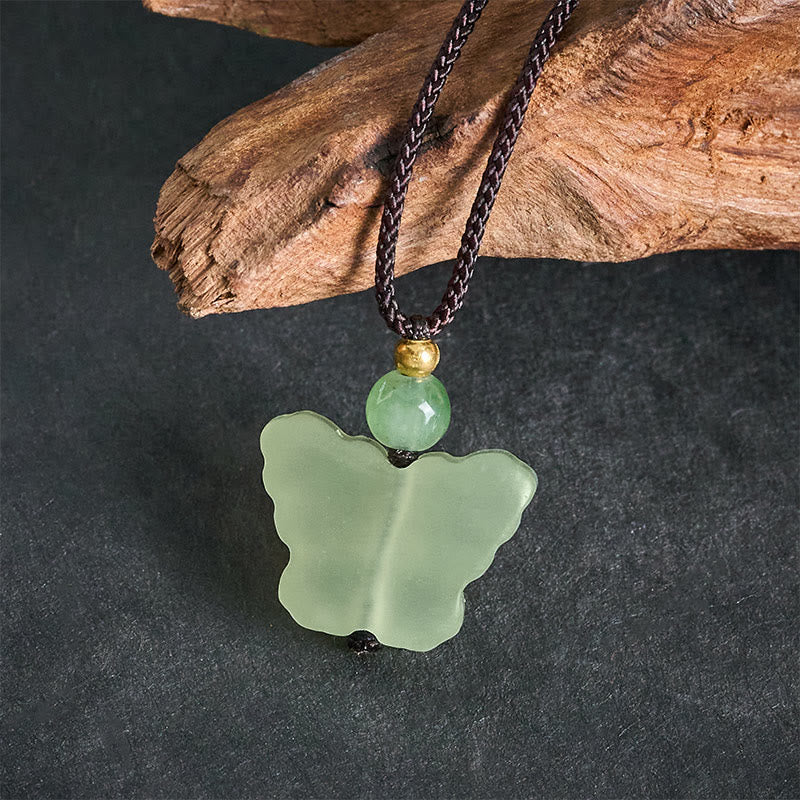 Buddha Stones Xiuyan Jade Schmetterlings-Transformations-Handgeschnitzte Anhänger-Halskette - image 4