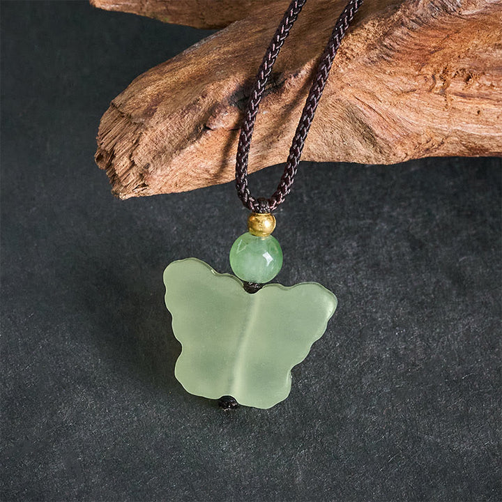 Buddha Stones Xiuyan Jade Schmetterlings-Transformations-Handgeschnitzte Anhänger-Halskette - image 4
