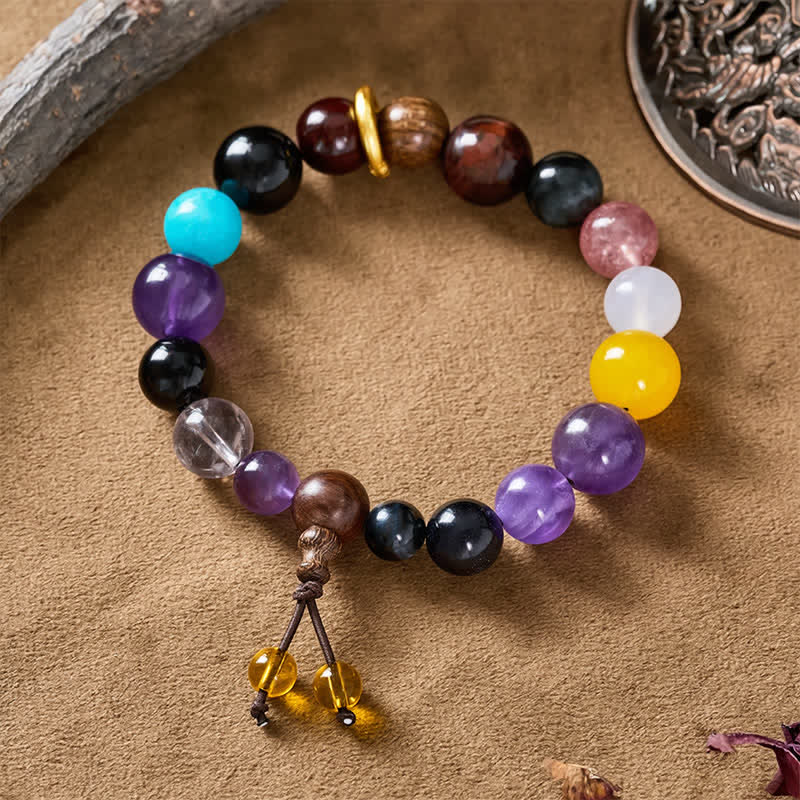 Buddha Stones Tibetisches Balance-Armband mit 18 Perlen aus Amethyst und Tigerauge - image 2