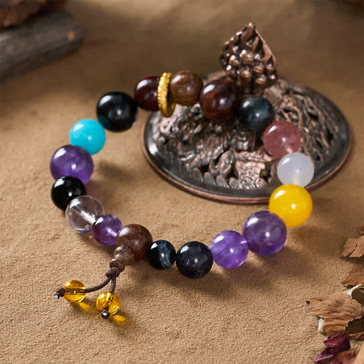 Buddha Stones Tibetisches Balance-Armband mit 18 Perlen aus Amethyst und Tigerauge - image 3