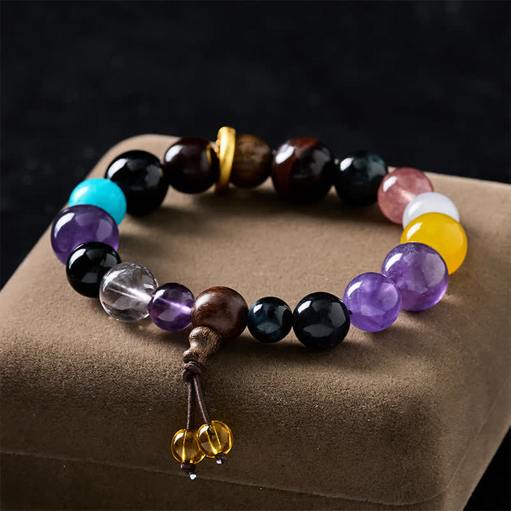 Buddha Stones Tibetisches Balance-Armband mit 18 Perlen aus Amethyst und Tigerauge - Amethyst (Stressabbau ♥ Intuition) - image 0