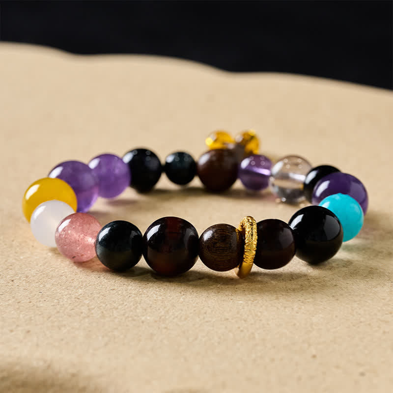 Buddha Stones Tibetisches Balance-Armband mit 18 Perlen aus Amethyst und Tigerauge - image 1