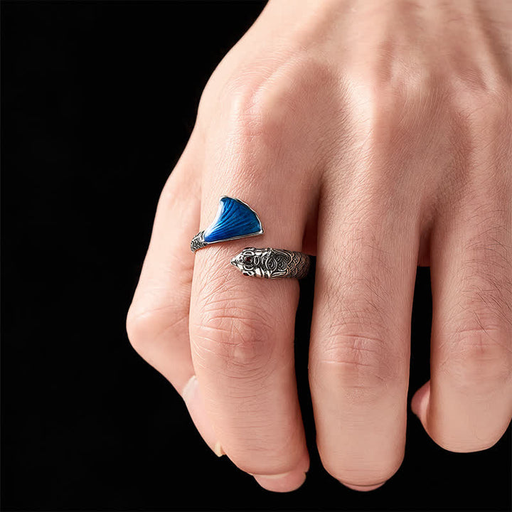 Buddha Stones Vintage Koi-Fischring aus blauer Emaille, verstellbar, Erfolg - image 4
