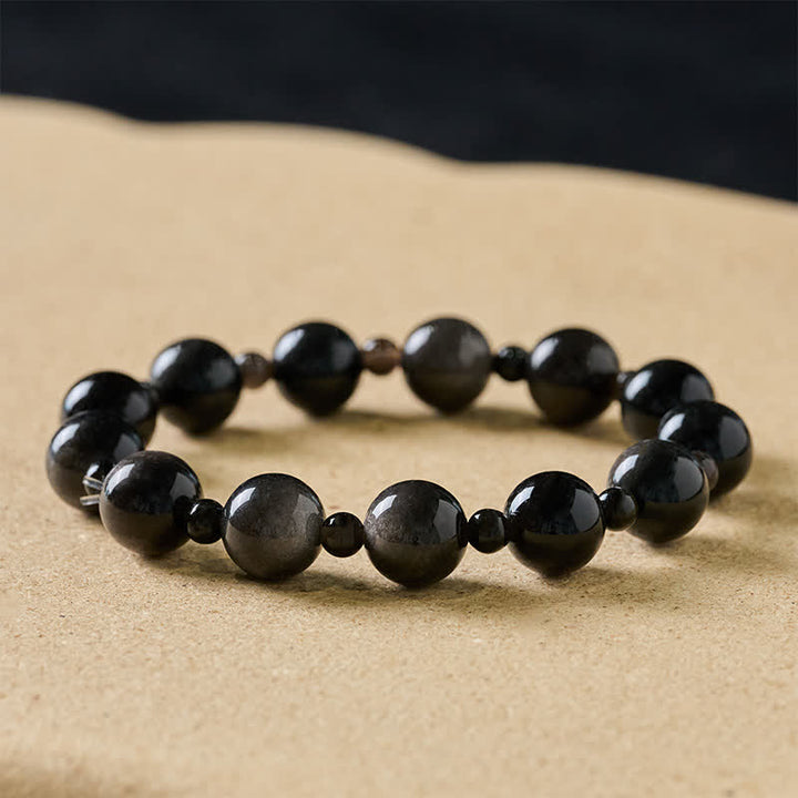 Buddha Stones Schwarzes Obsidian-Armband mit ein- oder zweilagigen, runden Perlen - 10 mm schwarzer Obsidian - Einzelverpackung - image 0
