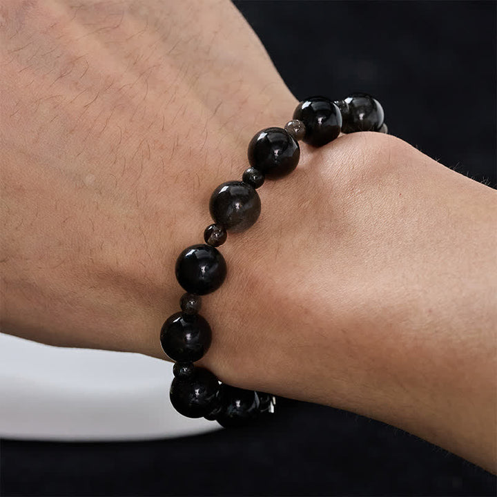 Buddha Stones Schwarzes Obsidian-Armband mit ein- oder zweilagigen, runden Perlen - image 7
