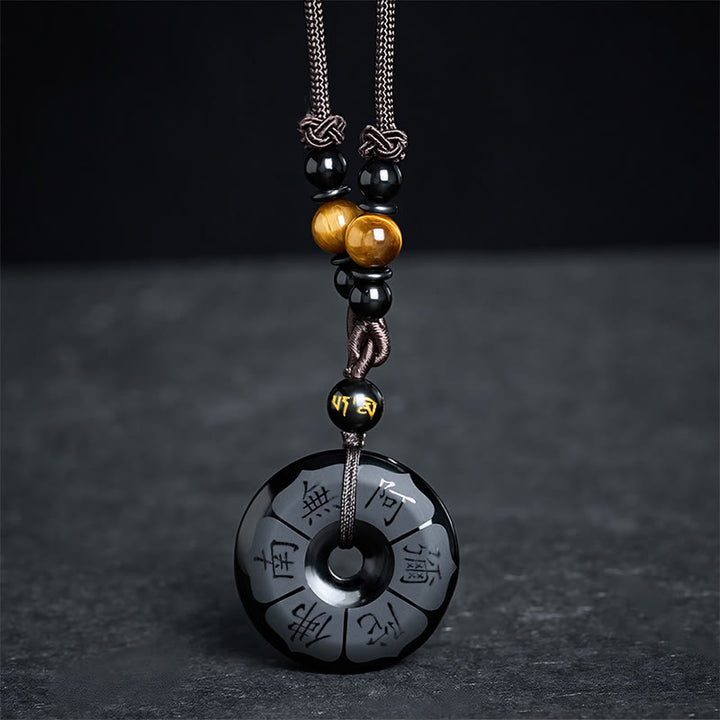 Buddha Stones Schwarze Obsidian-Halskette mit Namo-Ami-Friedensschnalle und Gravur - image 2