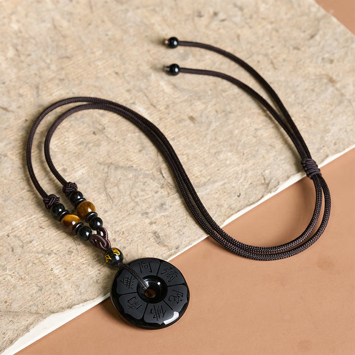 Buddha Stones Schwarze Obsidian-Halskette mit Namo-Ami-Friedensschnalle und Gravur - image 3