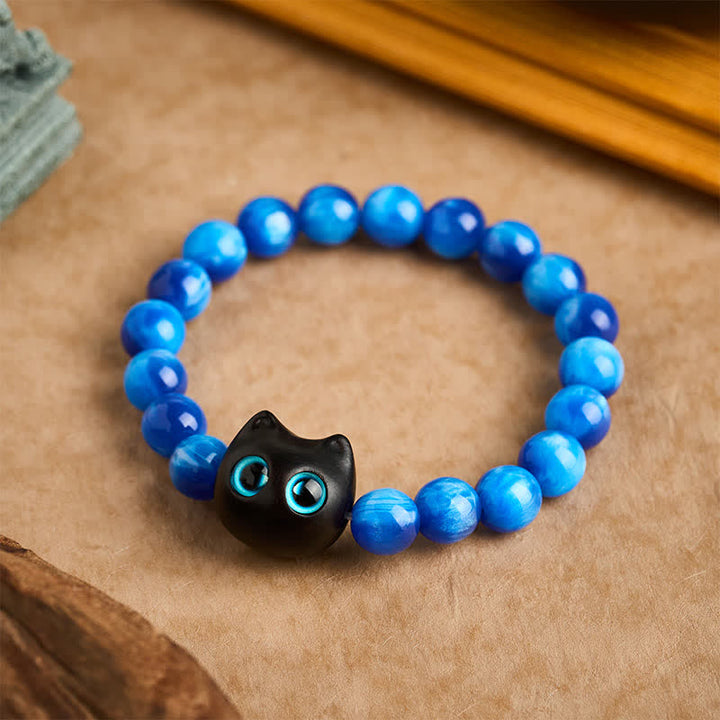 Buddha Stones Balance-Armband aus blauen Harzperlen und Ebenholz mit Katzenmotiv - 10 mm (Handgelenkumfang: 6,3–6,7 Zoll / 16–17 cm) - image 9