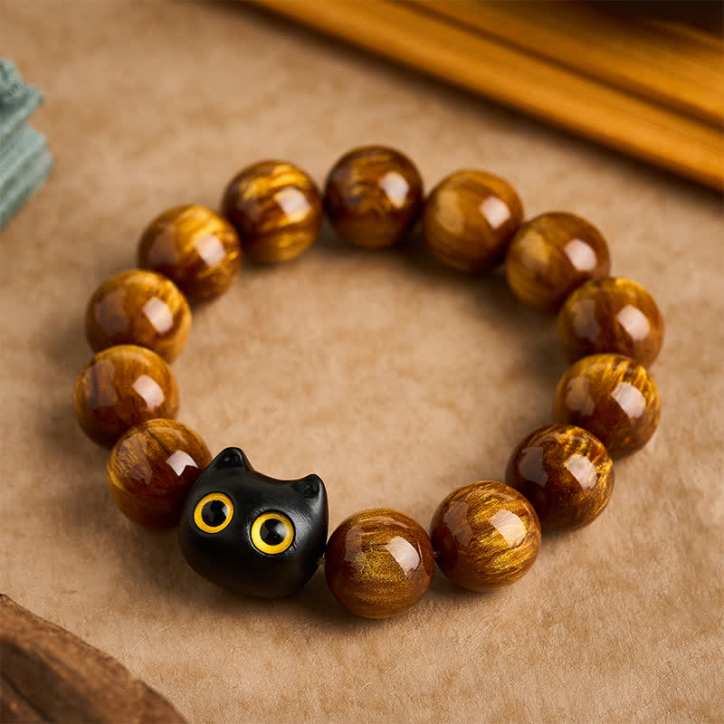 Buddha Stones Armband mit gelben Harzperlen, gelben Augen und Katzenmotiv aus Ebenholz - 16 mm (Handgelenkumfang: 7,5–7,9 Zoll / 19–20 cm) - image 9