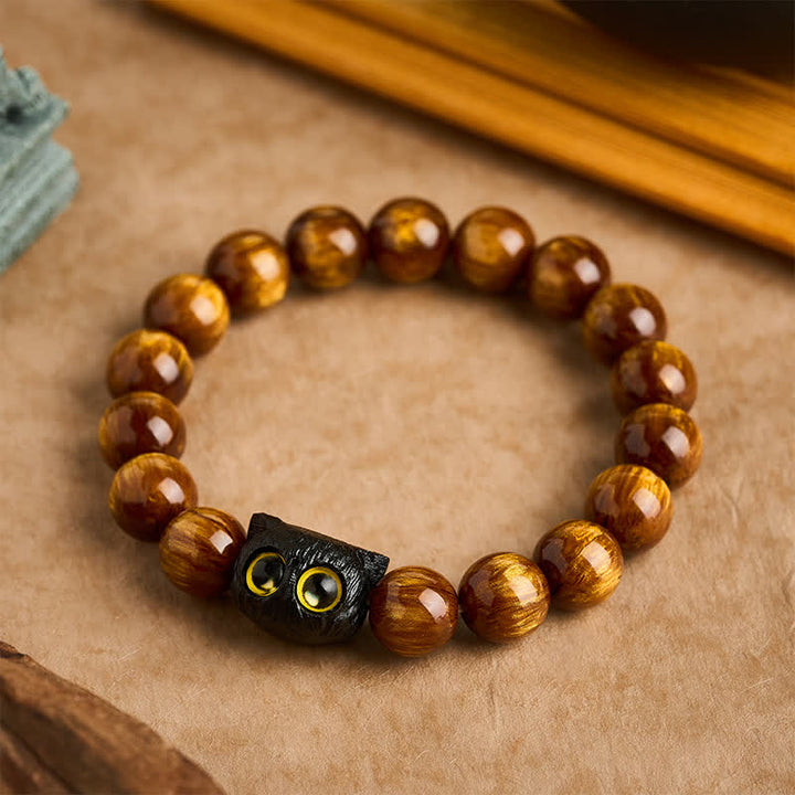 Buddha Stones Armband aus gelben Harzperlen und Ebenholz mit Katzenmotiv - 12 mm (Handgelenkumfang: 6,7–7,1 Zoll / 17–18 cm) - image 9