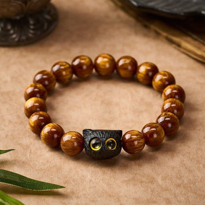 Buddha Stones Armband aus gelben Harzperlen und Ebenholz mit Katzenmotiv - image 10