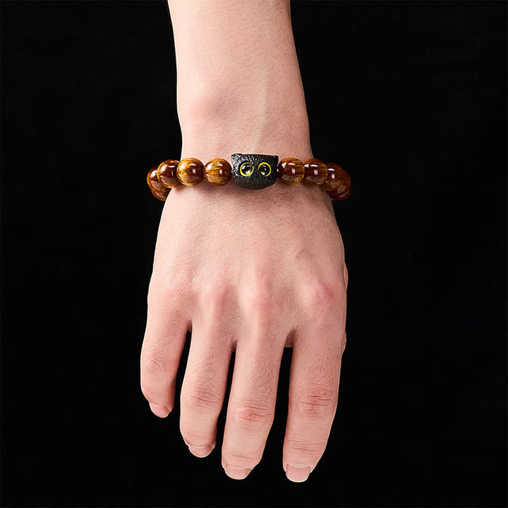 Buddha Stones Armband aus gelben Harzperlen und Ebenholz mit Katzenmotiv - image 12