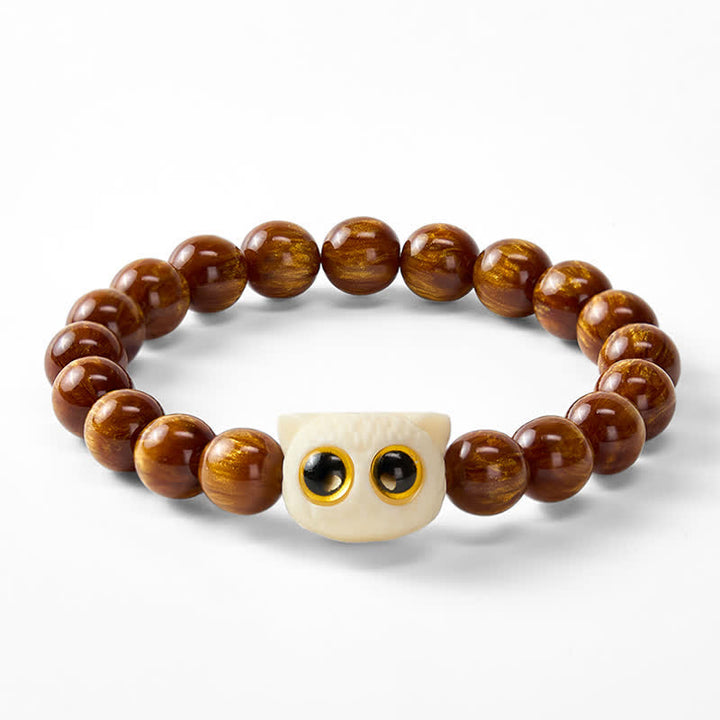 Buddha Stones Armband mit gelben Harzperlen, elfenbeinfarbenen Früchten und Katzenmotiven - image 6