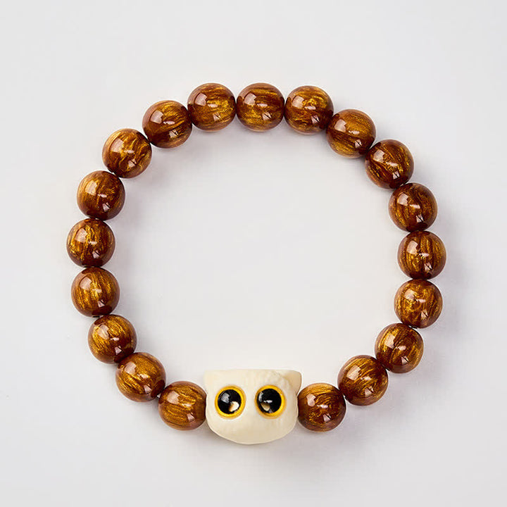 Buddha Stones Armband mit gelben Harzperlen, elfenbeinfarbenen Früchten und Katzenmotiven - image 2