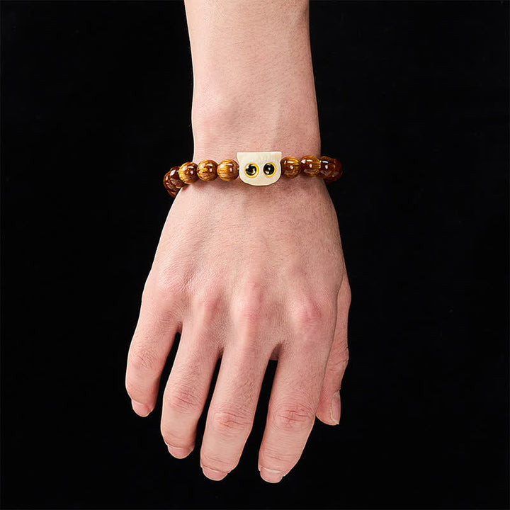 Buddha Stones Armband mit gelben Harzperlen, elfenbeinfarbenen Früchten und Katzenmotiven - image 4