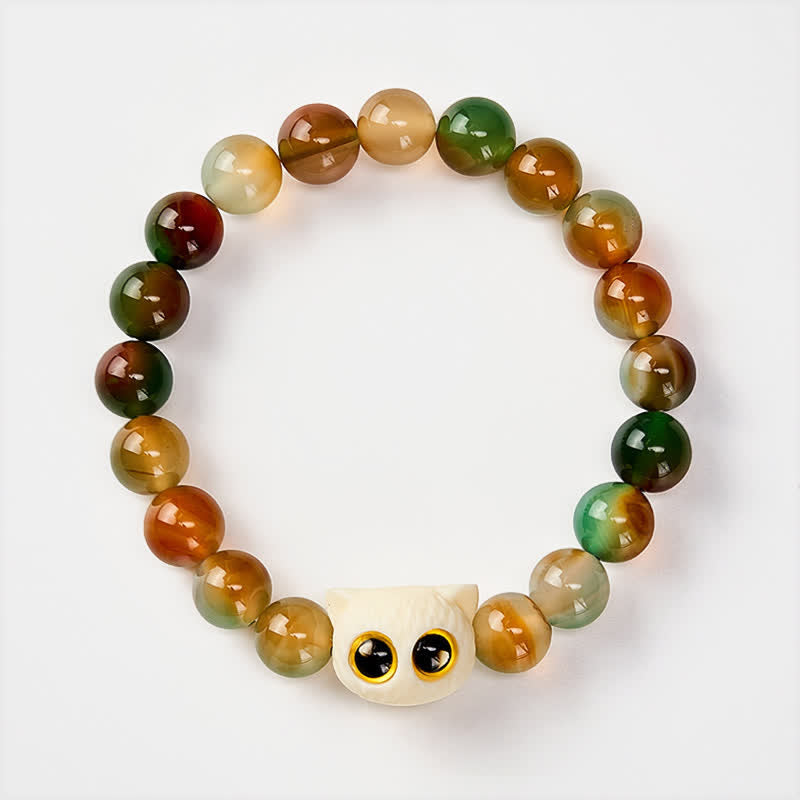 Buddha Stones Pfauenachat-Elfenbein-Frucht-Katzen-Mut-Armband - image 2