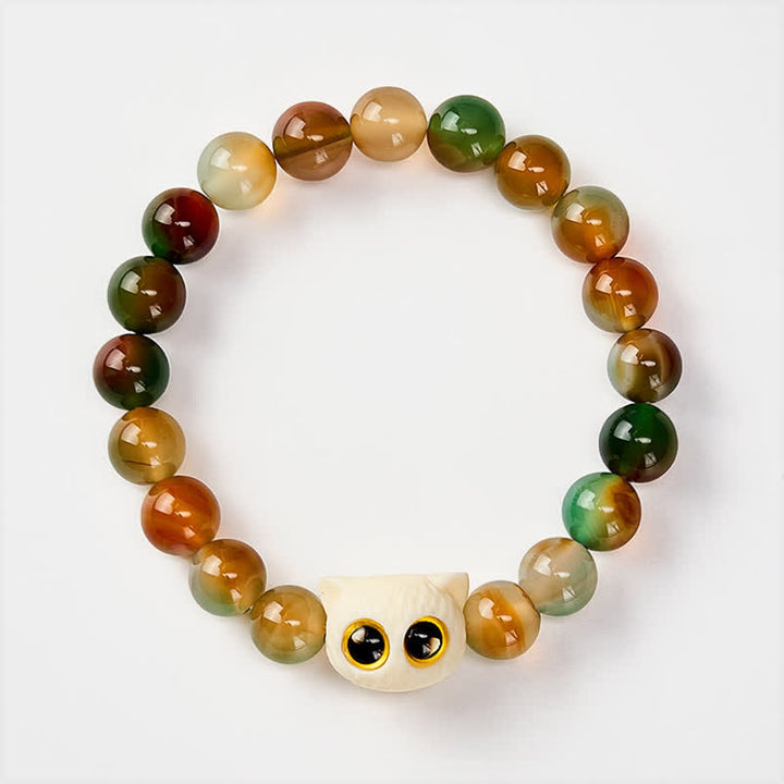 Buddha Stones Pfauenachat-Elfenbein-Frucht-Katzen-Mut-Armband - image 2