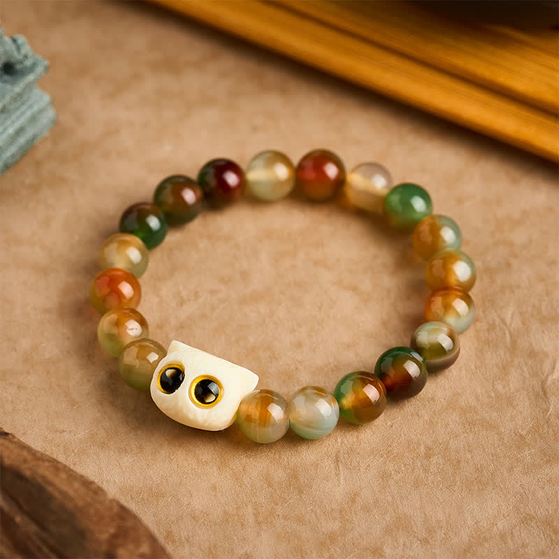 Buddha Stones Pfauenachat-Elfenbein-Frucht-Katzen-Mut-Armband - 10 mm (Handgelenkumfang: 6,3–6,7 Zoll / 16–17 cm) - image 0