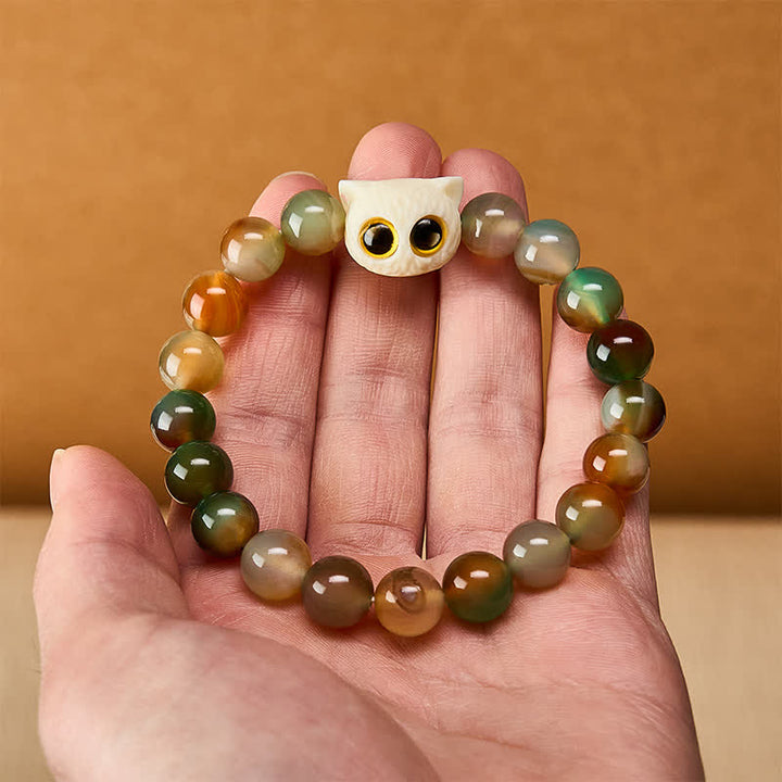 Buddha Stones Pfauenachat-Elfenbein-Frucht-Katzen-Mut-Armband - image 5