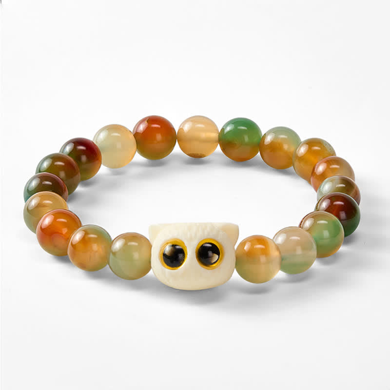 Buddha Stones Pfauenachat-Elfenbein-Frucht-Katzen-Mut-Armband - image 6