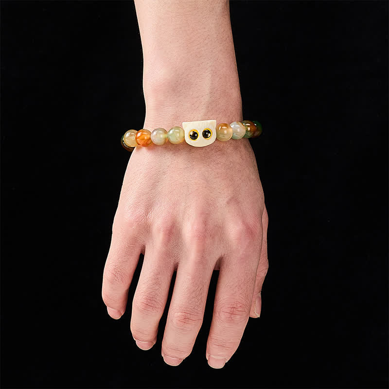 Buddha Stones Pfauenachat-Elfenbein-Frucht-Katzen-Mut-Armband - image 4