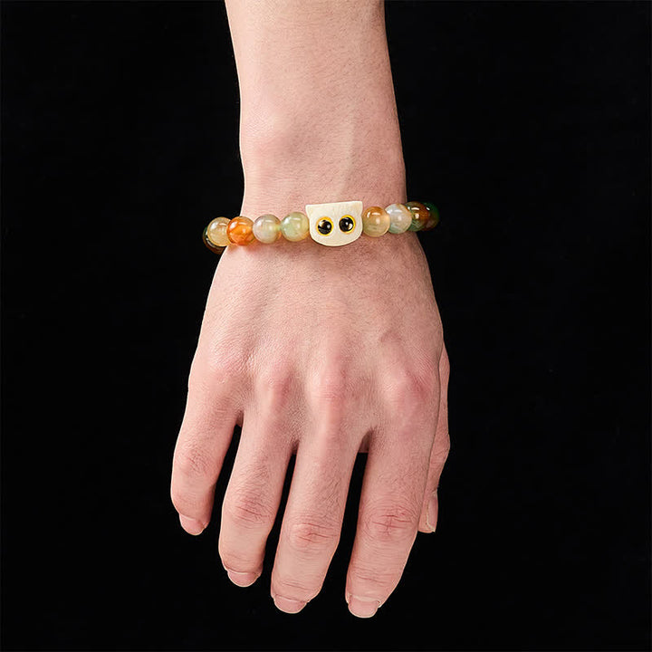 Buddha Stones Pfauenachat-Elfenbein-Frucht-Katzen-Mut-Armband - image 4