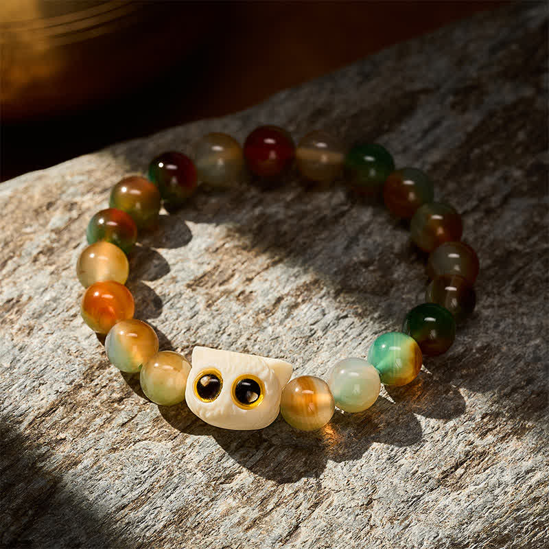 Buddha Stones Pfauenachat-Elfenbein-Frucht-Katzen-Mut-Armband - image 3
