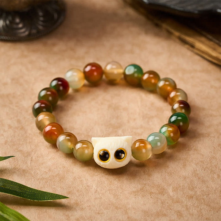 Buddha Stones Pfauenachat-Elfenbein-Frucht-Katzen-Mut-Armband - image 1