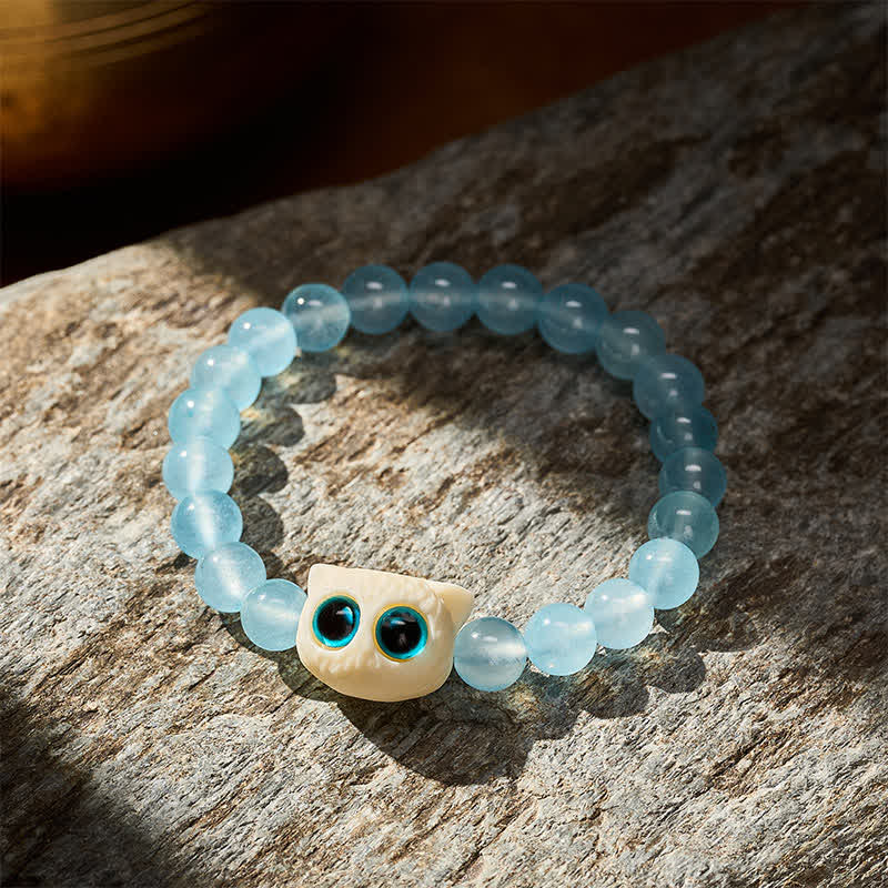Buddha Stones Blaues Chalcedon-Elfenbein-Frucht-Katzen-Kraftarmband - image 3