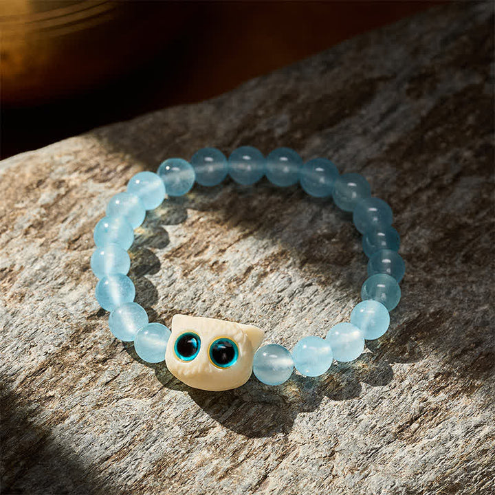 Buddha Stones Blaues Chalcedon-Elfenbein-Frucht-Katzen-Kraftarmband - image 3