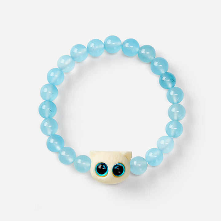Buddha Stones Blaues Chalcedon-Elfenbein-Frucht-Katzen-Kraftarmband - image 2