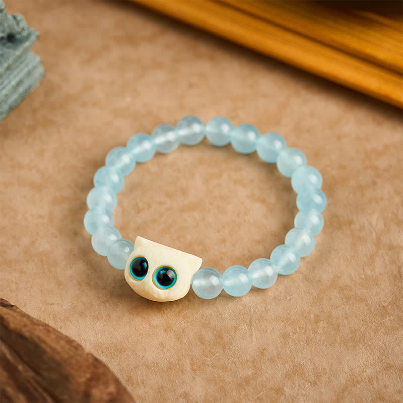 Buddha Stones Blaues Chalcedon-Elfenbein-Frucht-Katzen-Kraftarmband - image 1
