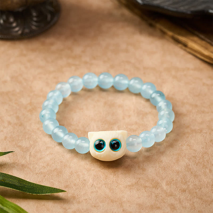 Buddha Stones Blaues Chalcedon-Elfenbein-Frucht-Katzen-Kraftarmband - 8 mm (Handgelenkumfang: 5,9–6,3 Zoll / 15–16 cm) - image 0