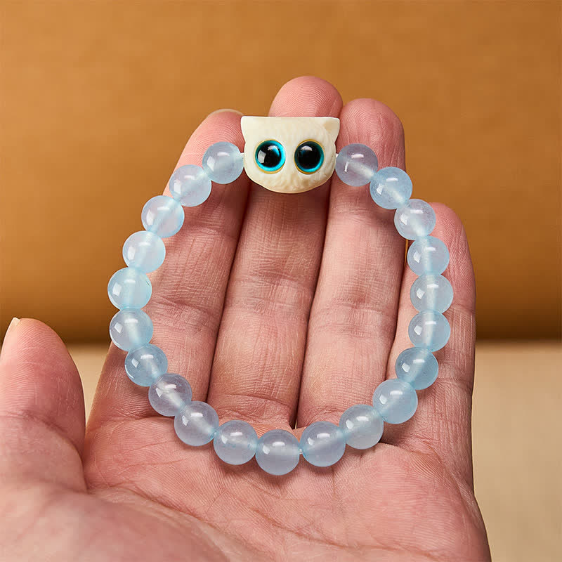 Buddha Stones Blaues Chalcedon-Elfenbein-Frucht-Katzen-Kraftarmband - image 5