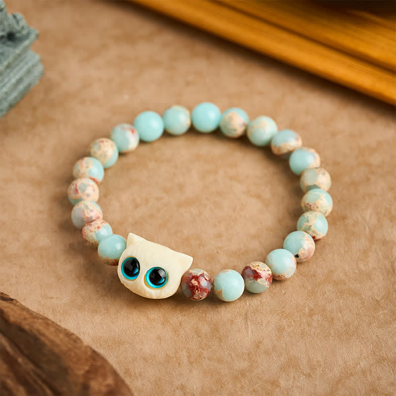 Buddha Stones Shoushan-Armband aus Elfenbein, Frucht und Katze – ein Symbol für Wohlstand - image 1