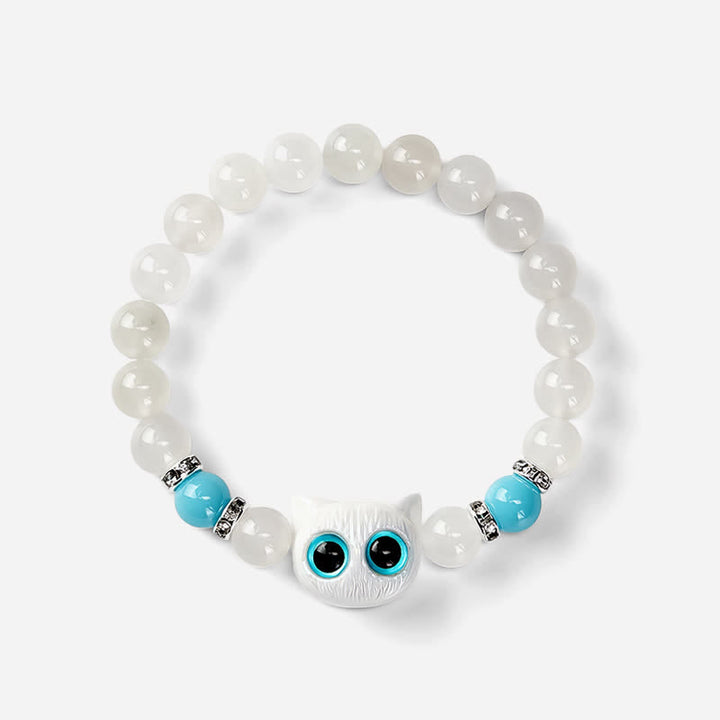 Buddha Stones Armband aus weißem Jade und schwarzem Obsidian mit niedlichem Katzenkopf-Motiv – Symbol der Reinheit - image 8