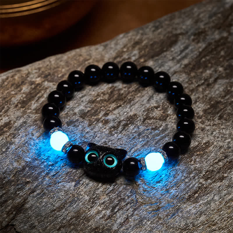 Buddha Stones Armband aus weißem Jade und schwarzem Obsidian mit niedlichem Katzenkopf-Motiv – Symbol der Reinheit - image 15