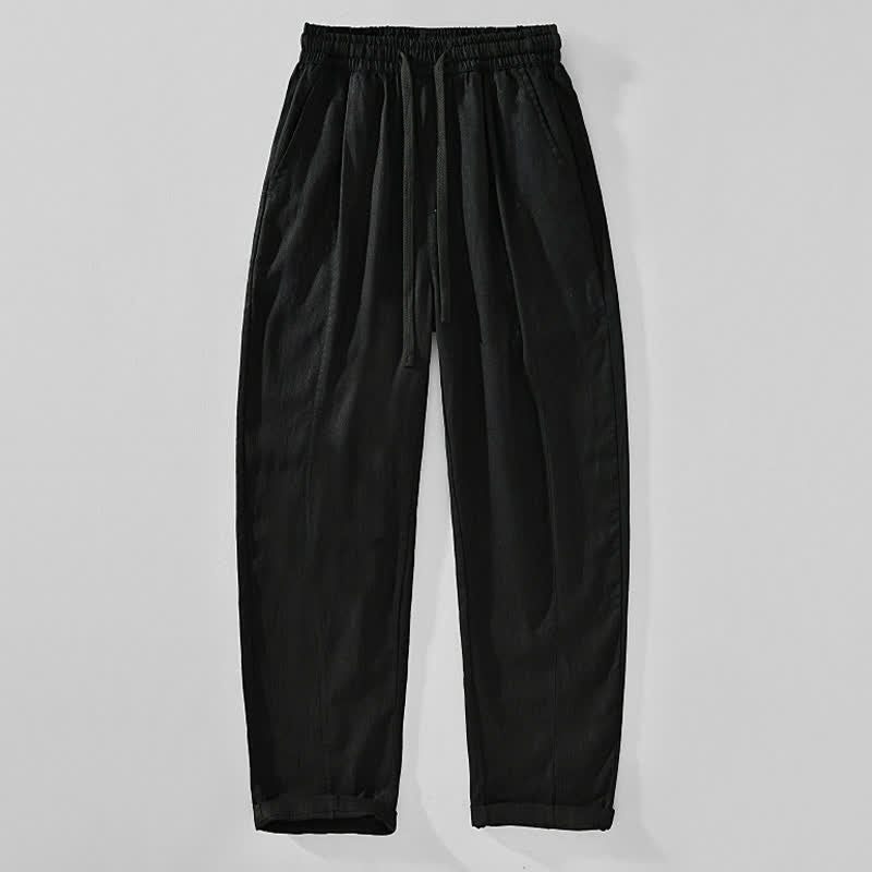 Buddha Stones Lässige, minimalistische Herren-Ankle-Hose mit Kordelzug und Taschen für Frühling und Sommer - Schwarz - US/ UK/AU44, EU54 (4XL) - image 2