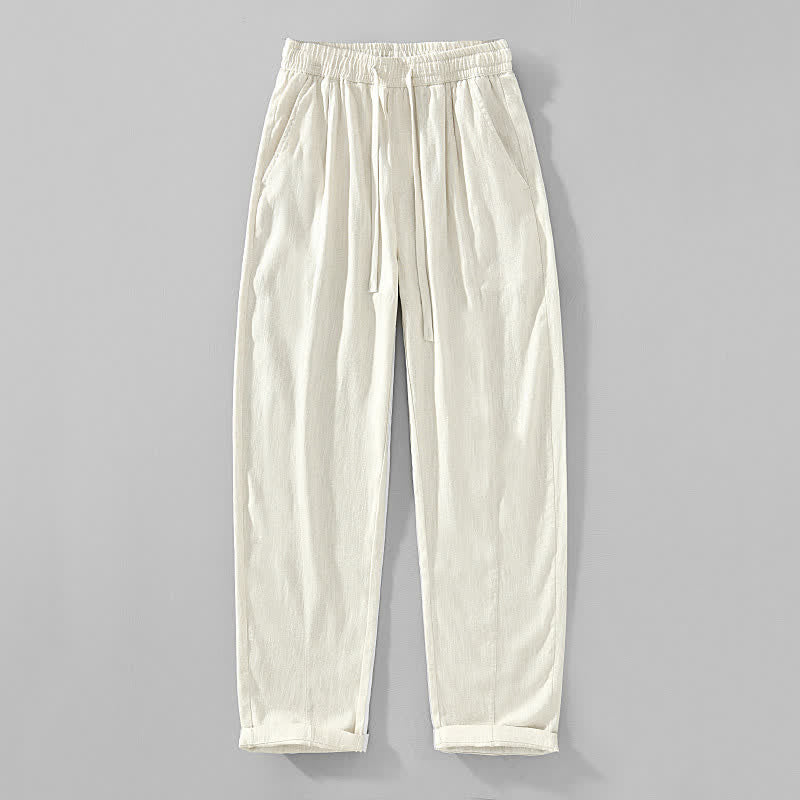 Buddha Stones Lässige, minimalistische Herren-Ankle-Hose mit Kordelzug und Taschen für Frühling und Sommer - Leinen - US/ UK/AU44, EU54 (4XL) - image 10