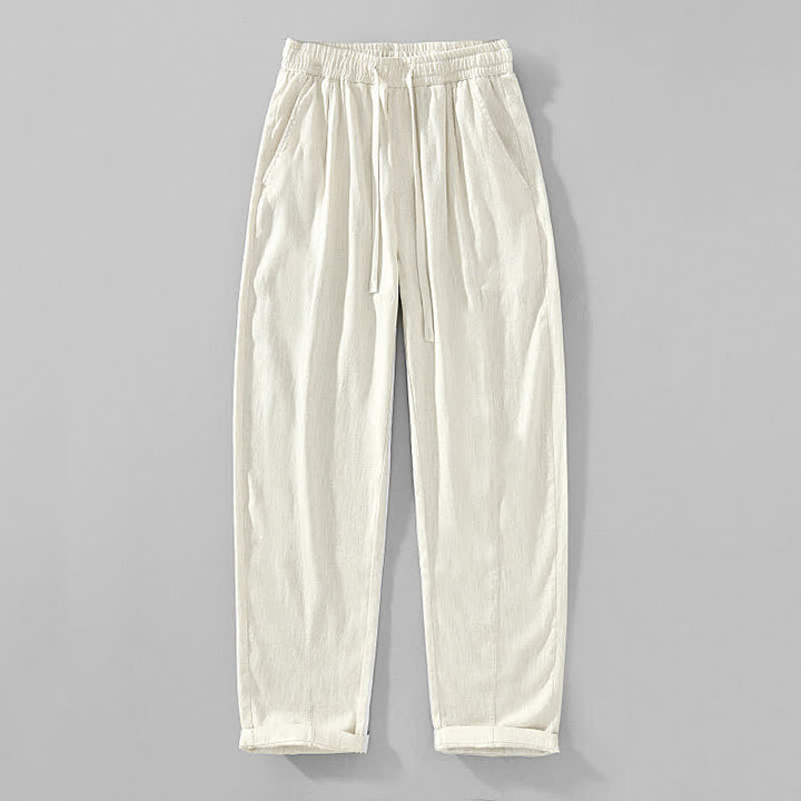 Buddha Stones Lässige, minimalistische Herren-Ankle-Hose mit Kordelzug und Taschen für Frühling und Sommer - Leinen - US/ UK/AU44, EU54 (4XL) - image 10