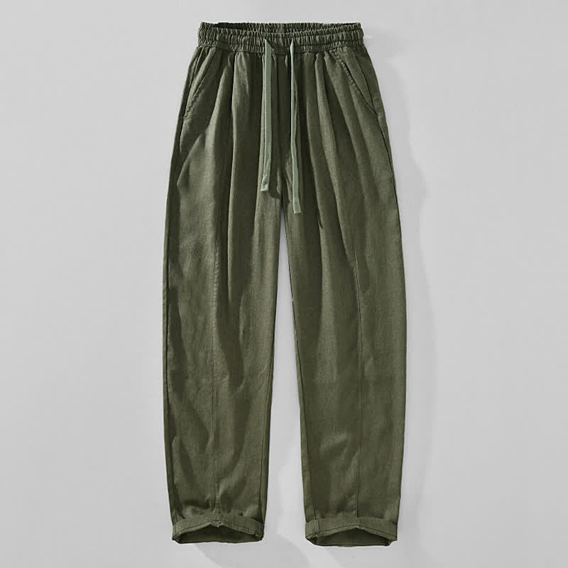 Buddha Stones Lässige, minimalistische Herren-Ankle-Hose mit Kordelzug und Taschen für Frühling und Sommer - Dunkelolivgrün - US/ UK/AU44, EU54 (4XL) - image 9