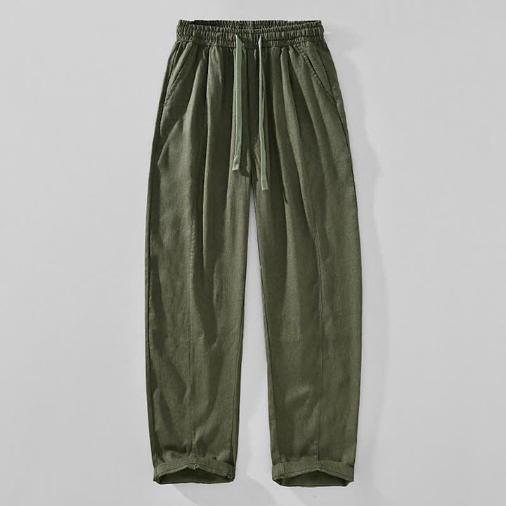 Buddha Stones Lässige, minimalistische Herren-Ankle-Hose mit Kordelzug und Taschen für Frühling und Sommer - Dunkelolivgrün - US/ UK/AU44, EU54 (4XL) - image 9