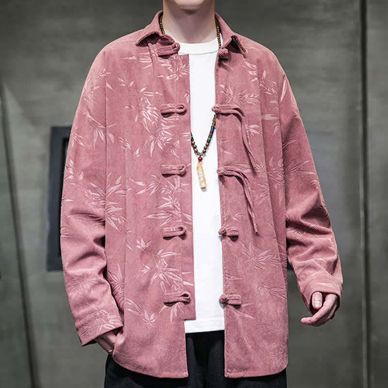 Buddha Stones Herbst/Winter Tang Style Herren Langarmhemden aus Cord mit Froschknopfleiste und Bambusprint - image 10