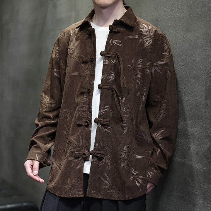 Buddha Stones Herbst/Winter Tang Style Herren Langarmhemden aus Cord mit Froschknopfleiste und Bambusprint - image 29