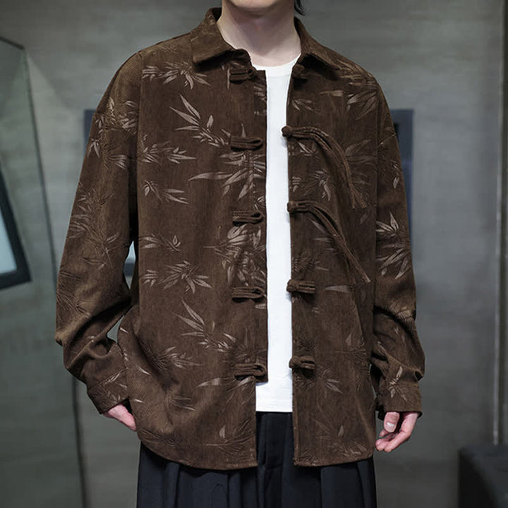 Buddha Stones Herbst/Winter Tang Style Herren Langarmhemden aus Cord mit Froschknopfleiste und Bambusprint - image 30