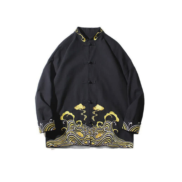 Buddha Stones Herbst-Winter-Herrenjacke im Tang-Stil mit Vintage-Froschknopfstickerei, Wolkenmuster und Baumwollmuster - image 19