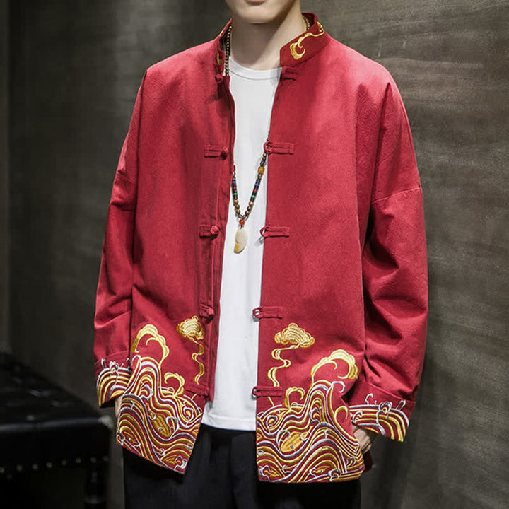 Buddha Stones Herbst-Winter-Herrenjacke im Tang-Stil mit Vintage-Froschknopfstickerei, Wolkenmuster und Baumwollmuster - image 8