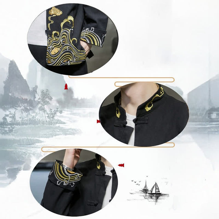 Buddha Stones Herbst-Winter-Herrenjacke im Tang-Stil mit Vintage-Froschknopfstickerei, Wolkenmuster und Baumwollmuster - image 20