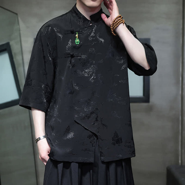 Buddha Stones Elegantes Herrenhemd im Spring Tang Style mit Stehkragen, Froschknopfleiste und Ellbogenlänge. - image 12