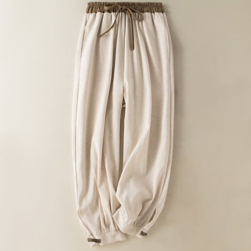 Buddha Stones – Schlichte Haremshose aus Baumwolle mit Kordelzug und Taschen für Damen - Beige - US16, UK/AU20, EU48 (3XL) - image 0
